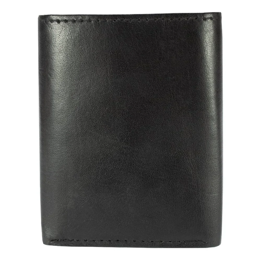 Men Wallet in Lambskin Leather Thin Trifold Black Classic Wallet